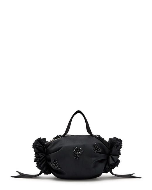 Simone Rocha Black Double Ribbon Rosette Mini Nylon Top Handle Bag