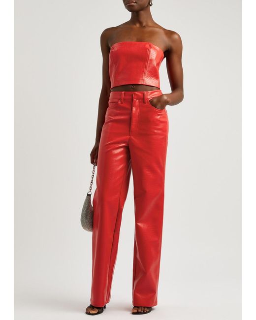 ROTATE SUNDAY Red Rotate Birger Christensen Crocodile-Effect Faux-Leather Trousers