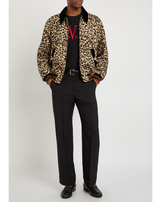 Valentino Garavani Black Leopard Velvet-Trim Wool Bomber Jacket for men