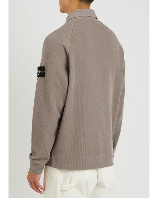 Stone Island Gray Logo Ribbed Cotton-Blend Sweatshirt for men