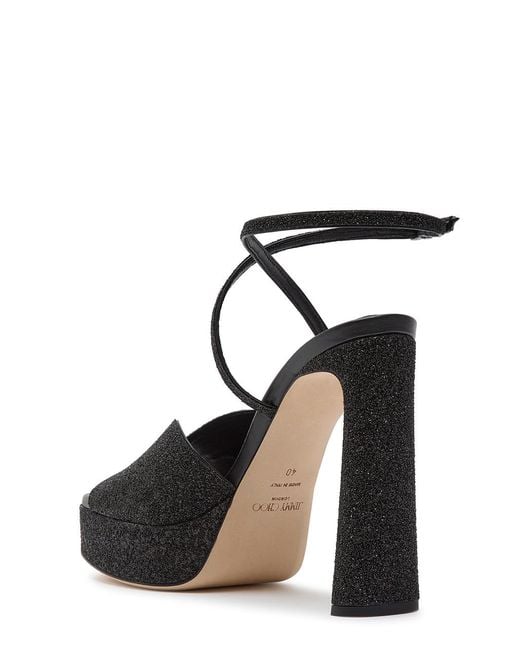 Jimmy Choo Black Karli 125 Glitter Leather Sandals
