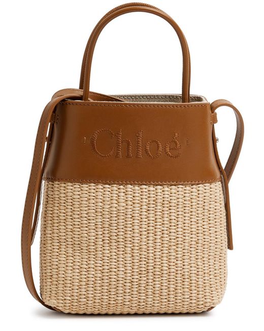 Chloé Brown Sense Micro Raffia And Leather Tote