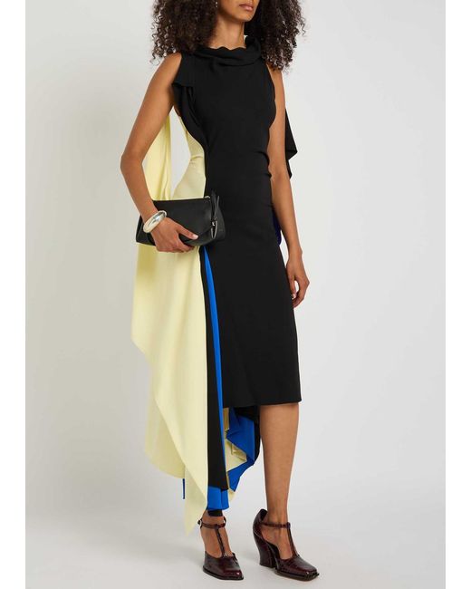 Loewe Blue Colour-Blocked Asymmetric Cady Midi Dress