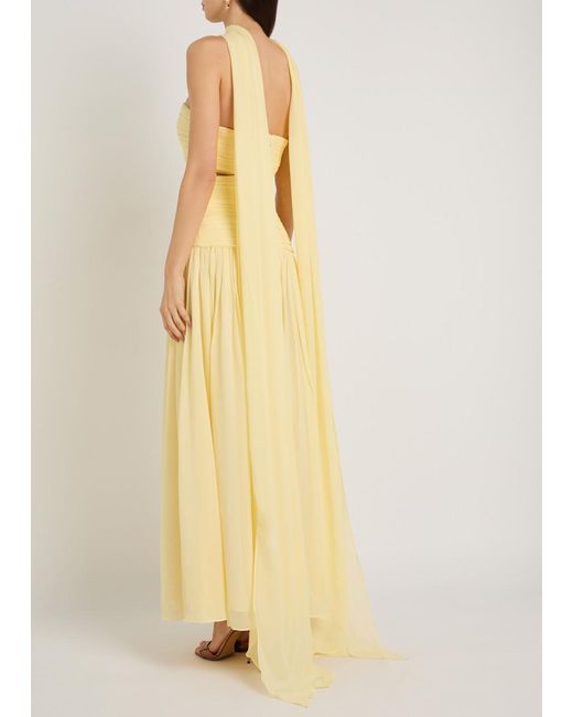 Self-Portrait Metallic Scarf-Effect Ruched Chiffon Maxi Dress