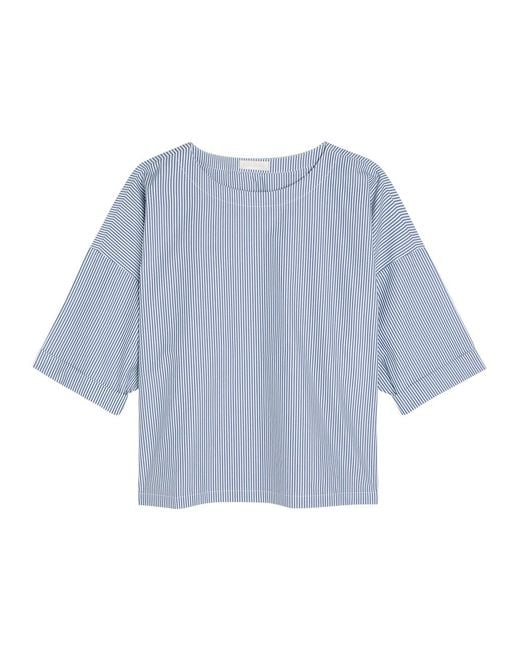 Suzie Kondi Blue Saria Striped Cotton-Poplin Top