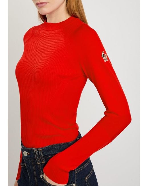 Moncler Red Ribbed Knit Top