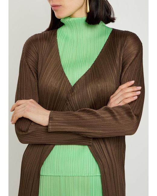 Pleats Please Issey Miyake Brown Pleated Woven Coat