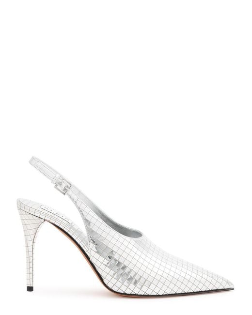 Alaïa White Art Deco 90 Metallic Leather Slingback Pumps