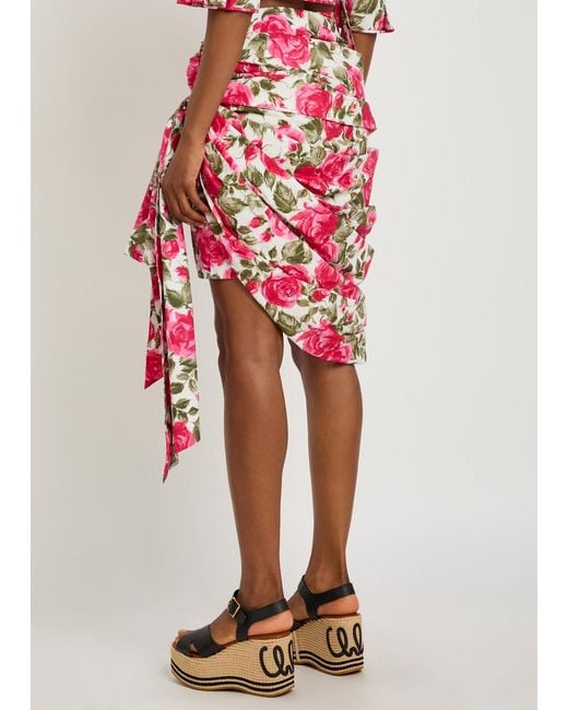 Chloé Red Floral-Print Cotton-Poplin Knee-Length Wrap Skirt