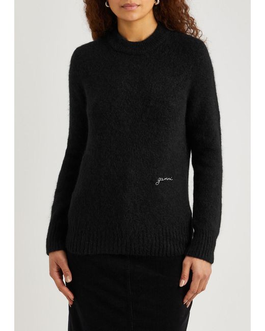 Ganni Black Logo-embroidered Alpaca-blend Jumper