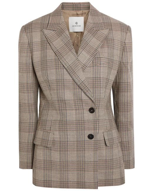 Anine Bing Gray Aretha Checked Wool Blazer