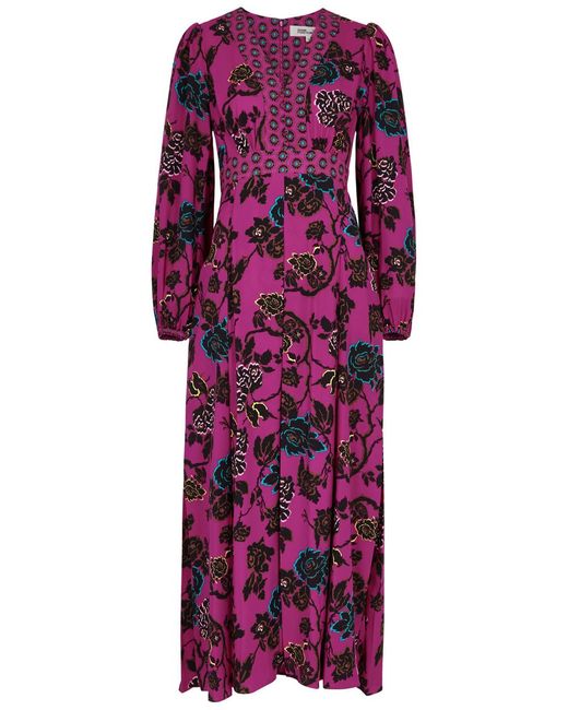 Diane von Furstenberg Purple Anjali Floral-print Midi Dress