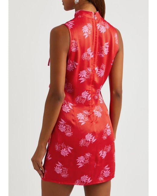 Kitri Red Aubrey Floral-jacquard Satin Mini Dress
