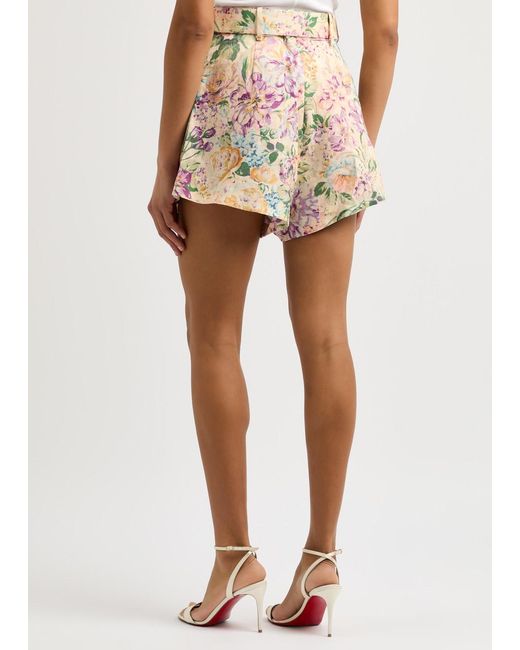 Zimmermann Multicolor Halliday Tuck Floral-Print Linen Shorts