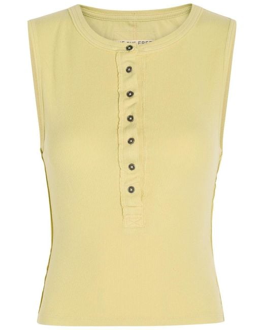 Free People Yellow Jamie Ribbed Stretch-Cotton Tank Top