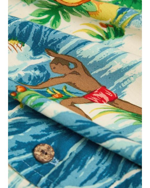 CHERRY LA Blue Hawaiian Vacation Printed Rayon Poplin Shirt for men