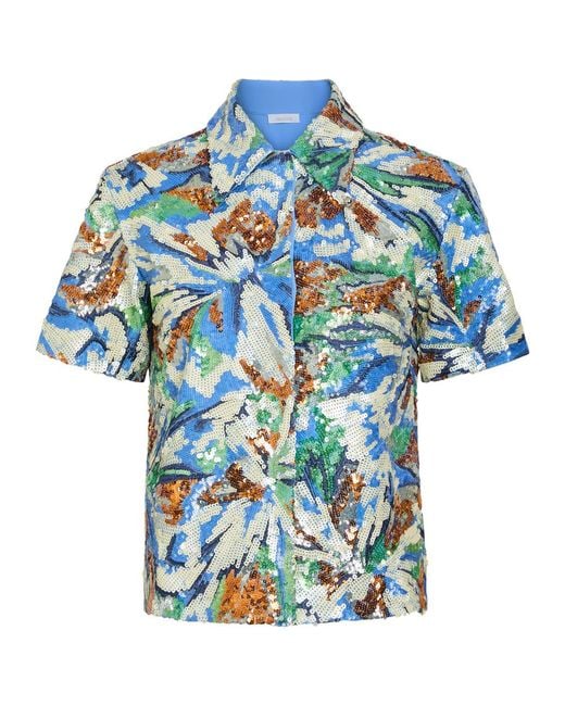 Rabanne Blue Haut Sequin-Embellished Shirt