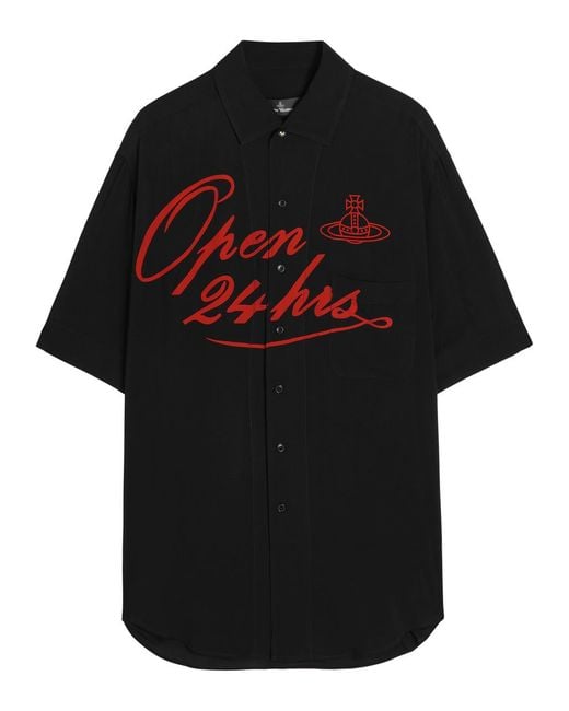 Vivienne Westwood Black Open 24Hr Bowling Printed Woven Shirt for men