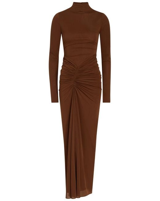 Ronny Kobo Brown Scorpio Ruched Tissue Jersey Maxi Dress