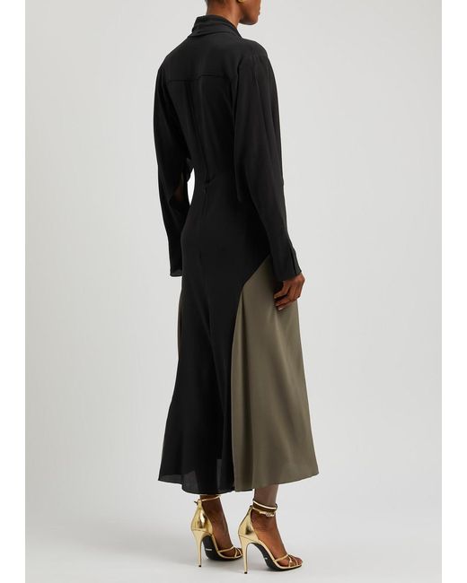 Victoria Beckham Black Colourblocked Silk-satin Maxi Dress
