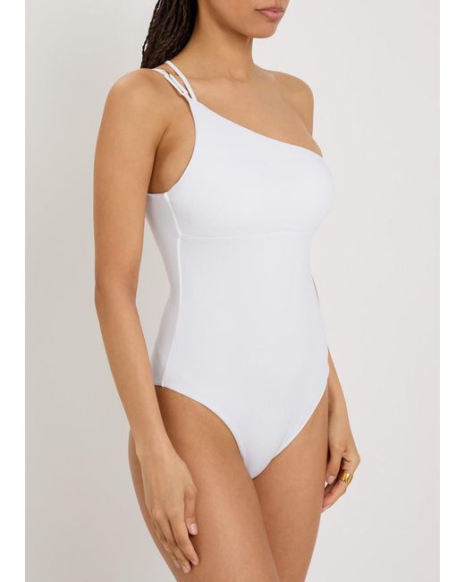 Max Mara White Chappa One-Shoulder Swimsuit