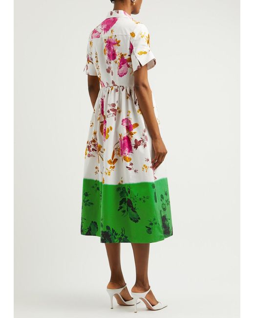 Erdem Green Floral-Print Cotton Midi Dress