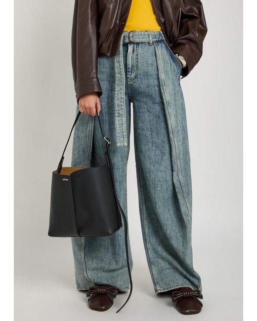 Loewe Black Bilbao Medium Leather Bucket Bag