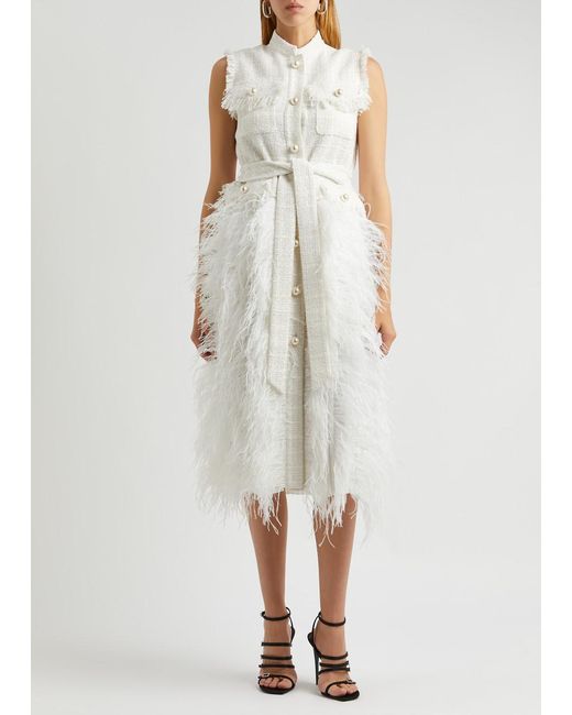 Huishan Zhang Wyatt Embellished Tweed Midi Dress in White | Lyst