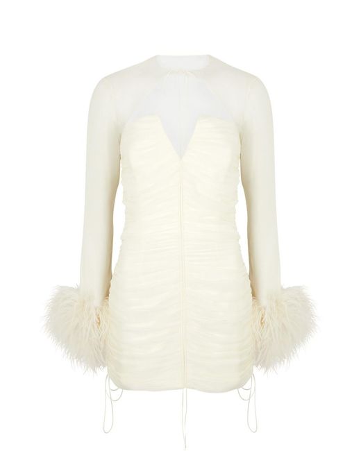 De La Vali White Mame Ruched Silk-Chiffon Mini Dress