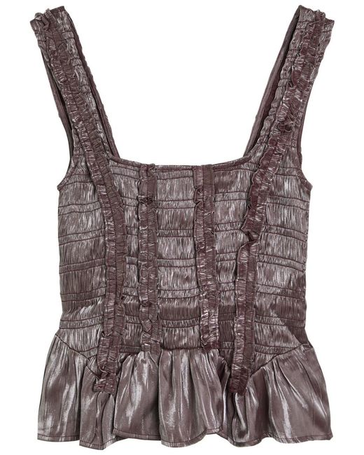 Damson Madder Brown Raphi Shirred Pearlescent Top