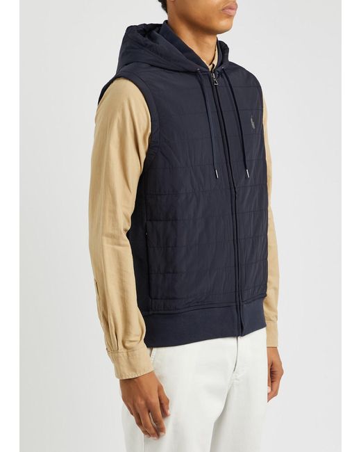 Polo Ralph Lauren Hooded Quilted Shell Gilet in Blue for Men | Lyst