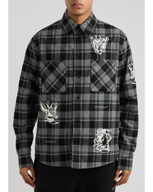 Off-White c/o Virgil Abloh Black Off- Printed Checked Flannel Shirt for men