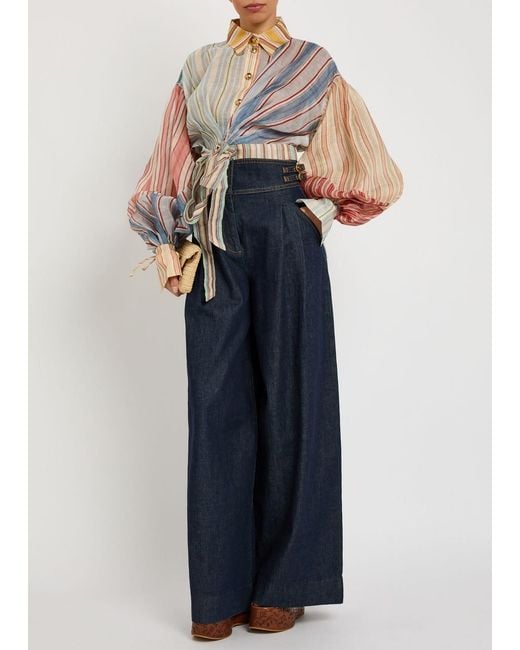 Zimmermann White Rebellion Striped Linen And Silk-Blend Blouse