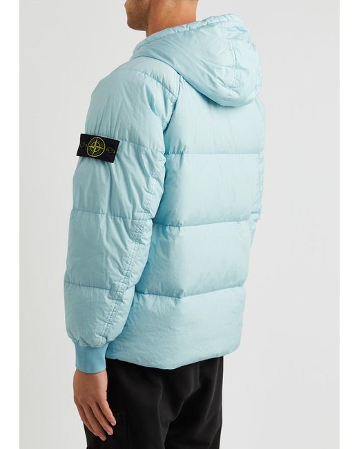 Stone Island Blue Crinkle Reps Hooded Quilted Nylon Jacket for men