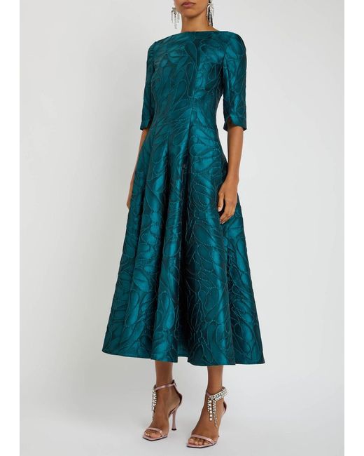 Talbot Runhof Blue Patterned-Jacquard Woven Midi Dress