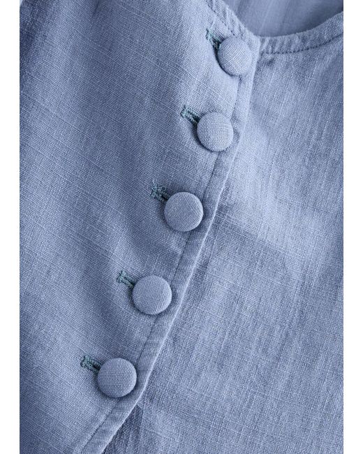 Free People Blue Millie Linen-Blend Waistcoat