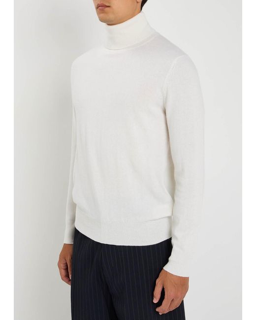 Allude White Roll-Neck Cashmere Top for men