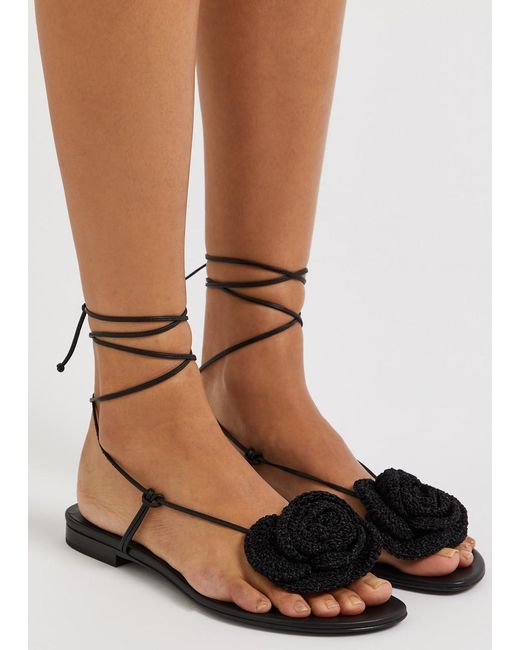 Magda Butrym Black Flower-embellished Leather Sandals