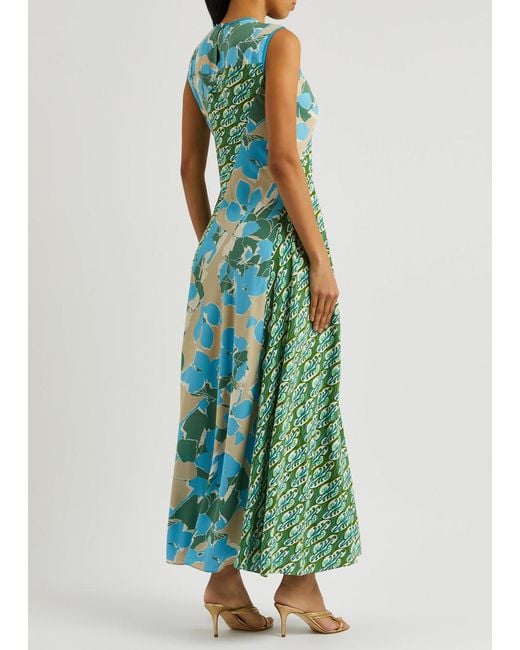 Diane von Furstenberg Green Cory Printed Maxi Dress