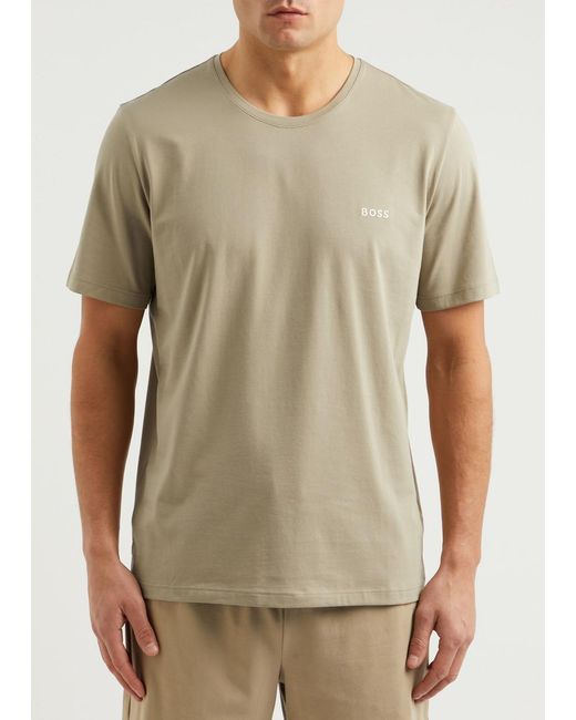 Boss Natural Logo-Embroidered Stretch-Cotton T-Shirt for men