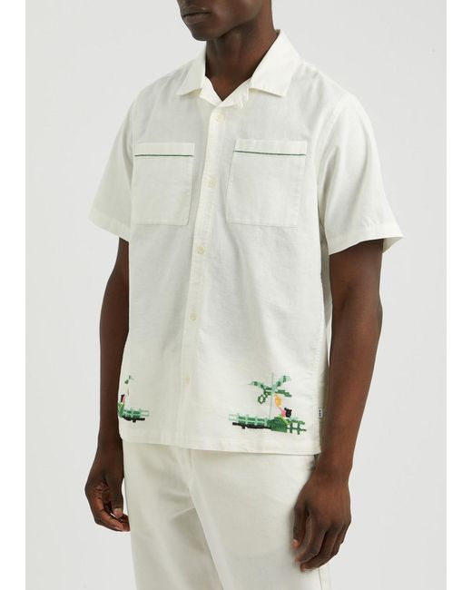 Wax London White Newton Embroidered Cotton-Blend Shirt for men