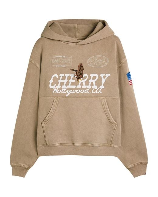 CHERRY LA Natural Hollywood Logo Hooded Cotton Sweatshirt for men
