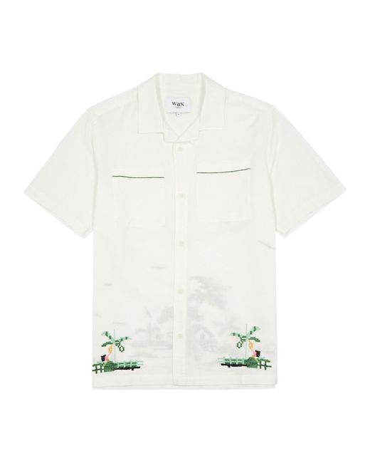 Wax London White Newton Embroidered Cotton-Blend Shirt for men
