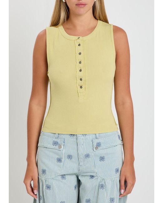 Free People Yellow Jamie Ribbed Stretch-Cotton Tank Top