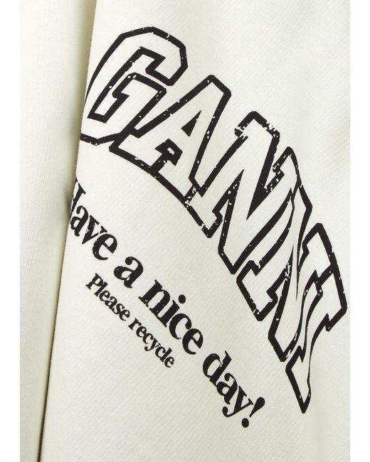 Ganni White Logo-Print Cotton Sweatshirt
