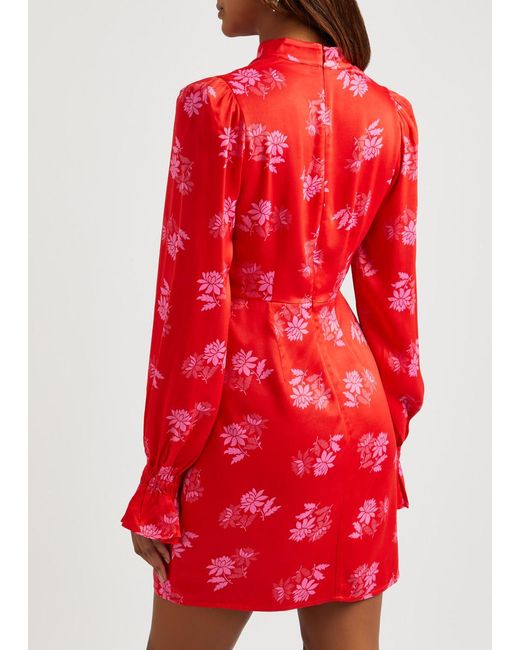 Kitri Red Valentina Floral-jacquard Satin Mini Dress