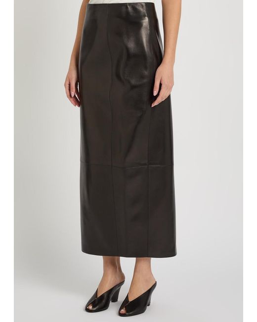 Khaite Black Lyle Leather Midi Pencil Skirt