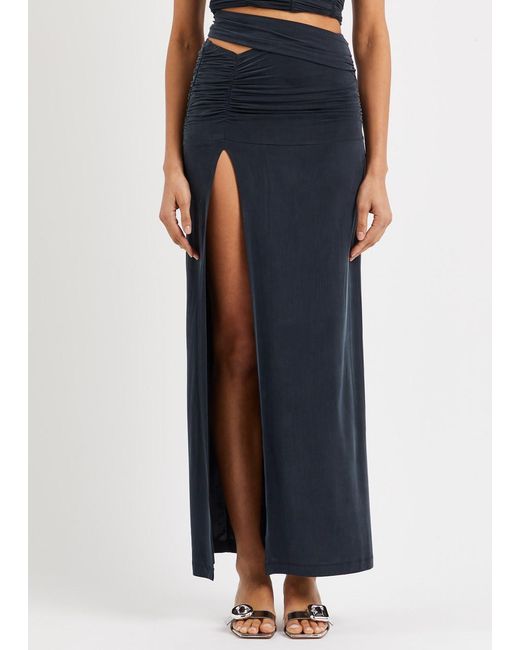 KNWLS Blue Ruched Cut-out Stretch-jersey Maxi Skirt