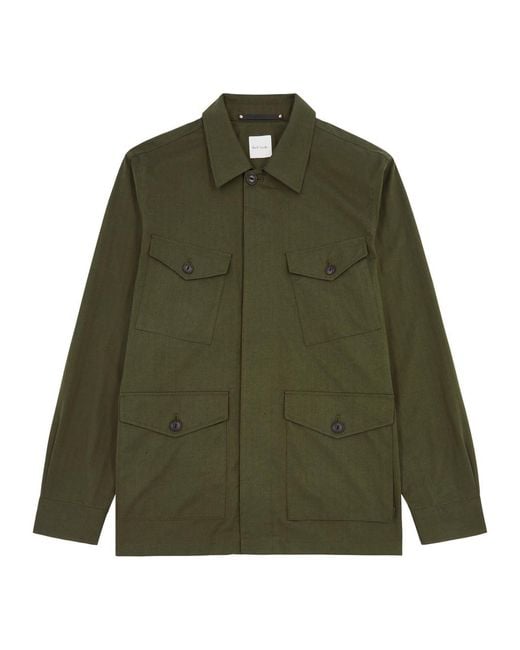 Paul Smith Green Herringbone Cotton-Blend Overshirt for men