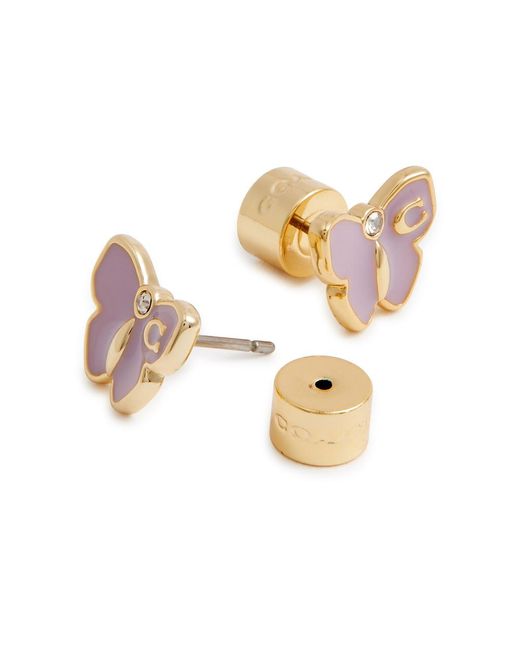 COACH Pink Signature Butterfly Stud Earrings